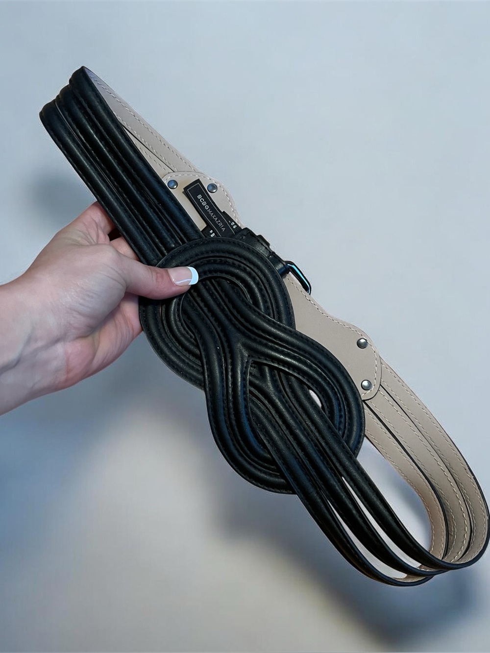 BCBGMaxAzria Black & Beige Braided Loop Leather Belt